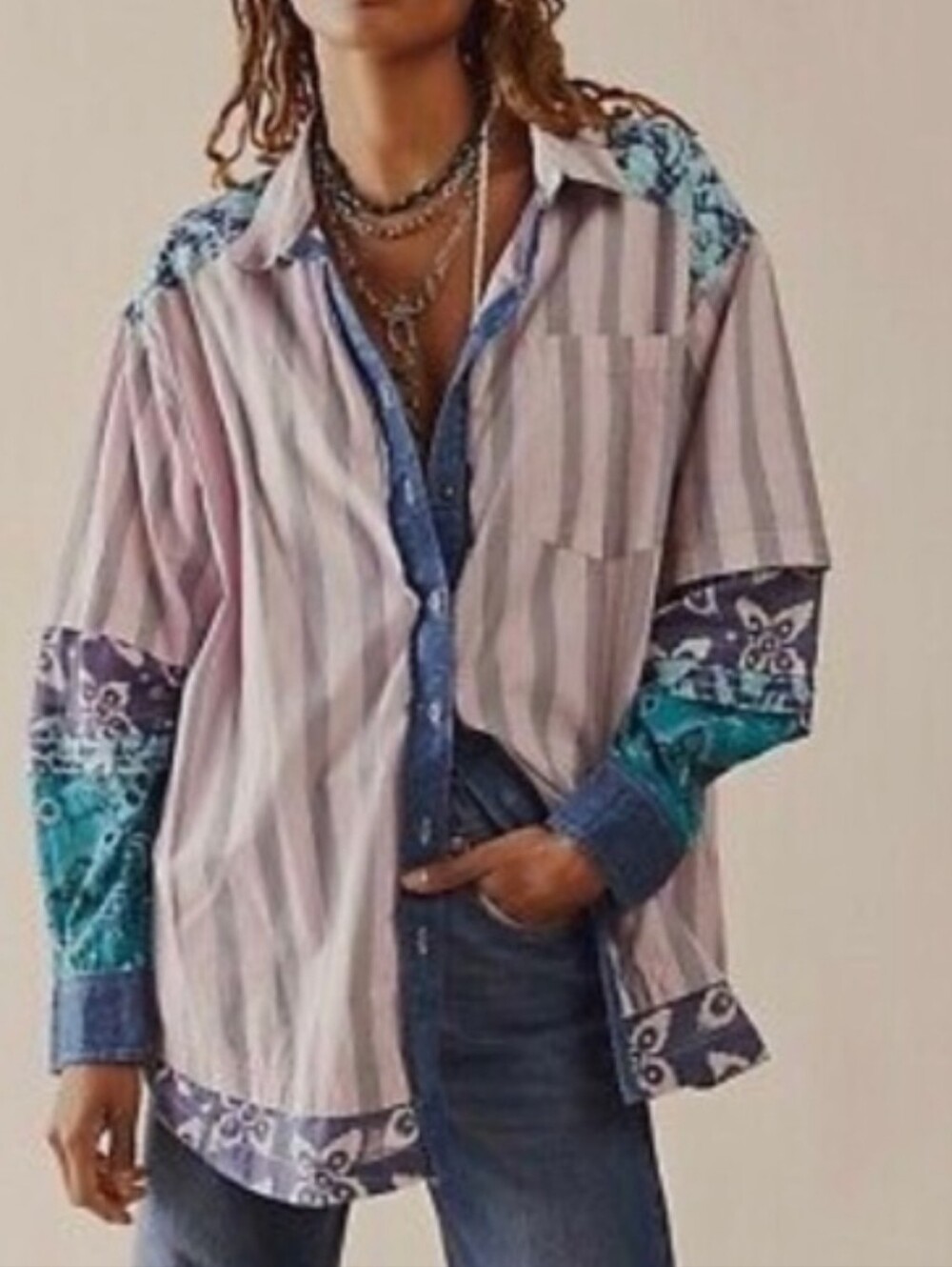 NWOT,"WILD DUNES KANTHA STRIPED DOWN 100%COTTON TOP" BY WE THE FREE - Picture 3 of 17